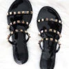 Studded Straps Jelly Flats Sandals-Black