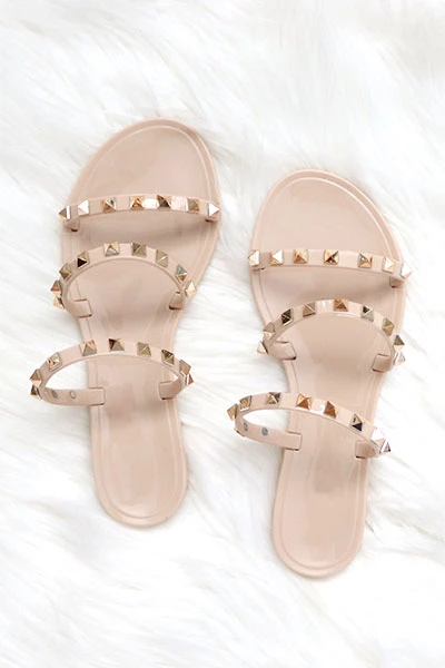 FLASH DEAL: Studded Straps Jelly Flats Sandals-Nude Beige (Size 6, 10) 1 FLASH DEAL: Studded Straps Jelly Flats Sandals-Nude Beige (Size 6, 10)