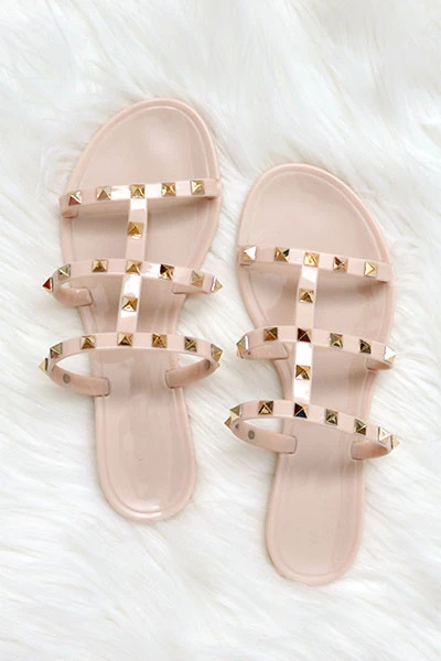 FLASH DEAL: Strappy Studded Flip Flops Jelly Sandals-Nude Beige (Size 6) 1 FLASH DEAL: Strappy Studded Flip Flops Jelly Sandals-Nude Beige (Size 6)