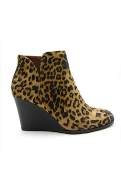Closed Toe V Cutout Notched Wedge Booties-Leopard Print