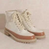 Two Tone Hiking Combat Boots With Lug Sole-Beige And Brown