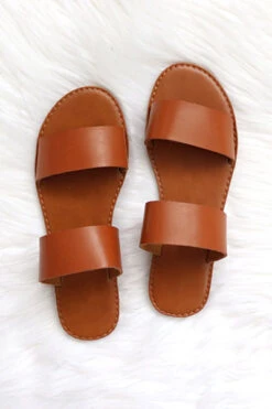 Two Strap Band Sandals-Brown