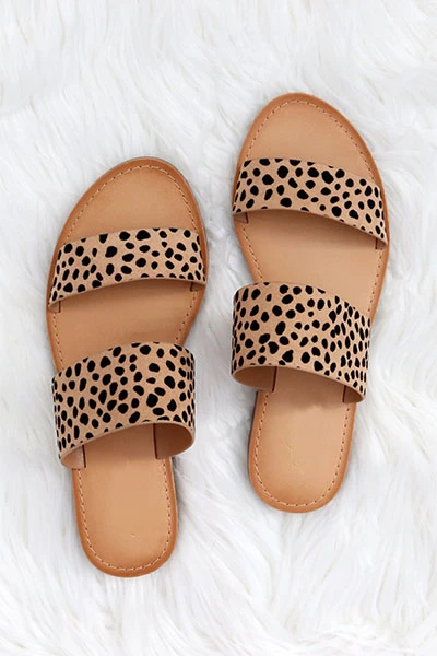 Animal Print Two Strap Band Sandals-Leopard Print 1 Animal Print Two Strap Band Sandals-Leopard Print