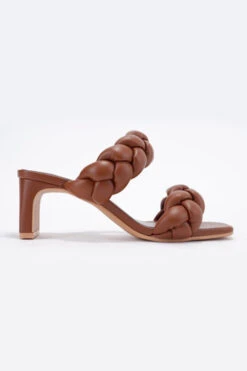 Braided Woven Heels With Low Heel-Tan Brown