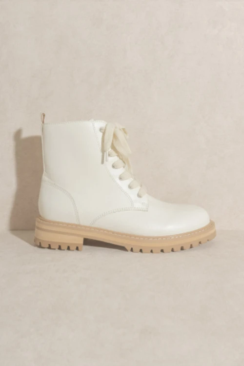 Lace Up Combat Boots With Lug Sole-White 2 Lace Up Combat Boots With Lug Sole-White - Image 2