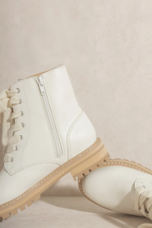 Lace Up Combat Boots With Lug Sole-White 3 Lace Up Combat Boots With Lug Sole-White - Image 3