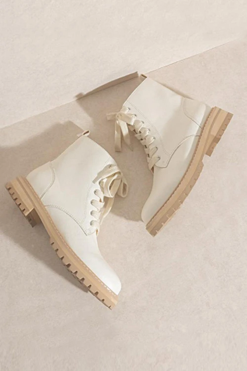 Lace Up Combat Boots With Lug Sole-White 4 Lace Up Combat Boots With Lug Sole-White - Image 4