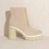 Chunky Heel Lug Sole Ankle Boots-Cream Beige