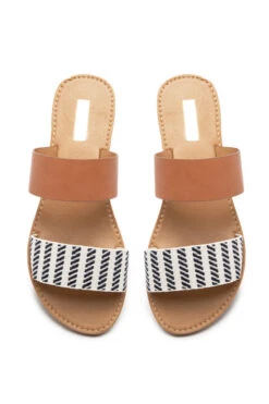 Mixed Two Strap Band Sandals-Navy And Beige Striped