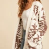 Aztec Tribal Print Soft Cardigan-Cream Off White