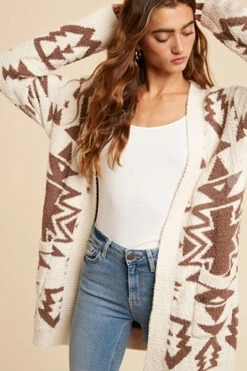 Aztec Tribal Print Soft Cardigan-Cream Off White -LumiWear Store aztec cardigan ils3724 creamtaupe4