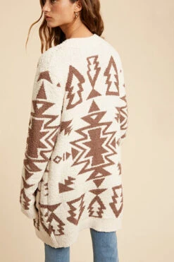 Aztec Tribal Print Soft Cardigan-Cream Off White -LumiWear Store aztec cardigan ils3724 creamtaupe5