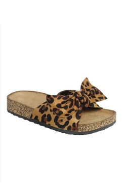 Animal Print Faux Suede Bow Sandals-Leopard Print