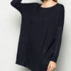 Long Sleeve Loose Oversized Off The Shoulder Top-Black
