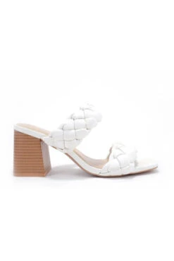 Braided Woven Sandals With Chunky Wooden Heels-Off White