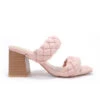 Braided Woven Sandals With Chunky Wooden Heels-Blush Pink