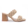 Braided Woven Sandals With Chunky Wooden Heels-Taupe Nude