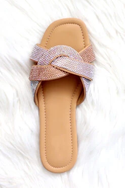 Rhinestone Twisted Band Sandals Slides-Rose Gold Clear -LumiWear Store cabbanna 01 champagneclear3