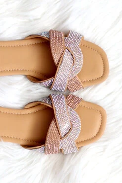 Rhinestone Twisted Band Sandals Slides-Rose Gold Clear -LumiWear Store cabbanna 01 champagneclear4