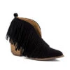 Boho V-Shaped Faux Suede Fringe Ankle Booties-Black
