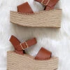 Espadrille High Platform Wedge Sandals With Ankle Strap-Tan Brown