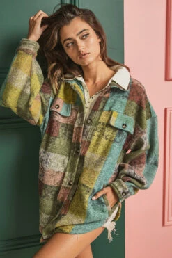 Oversized Button Up Check Plaid Shirt Jacket Shacket With Pockets-Green Multicolor 9 Oversized Button Up Check Plaid Shirt Jacket Shacket With Pockets-Green Multicolor -LumiWear Store check shacket ip4500 limemulti5