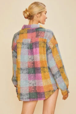 Oversized Button Up Check Plaid Shirt Jacket Shacket With Pockets-Pink Multicolor -LumiWear Store check shacket ip4500 pinkmulti4