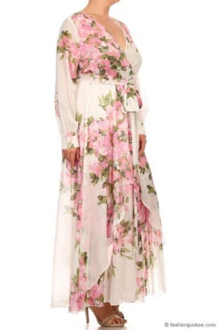 :As Seen In US WEEKLY: Long Sleeve Floral Chiffon Maxi Dress-Off White & Pink -LumiWear Store chiffon floral maxi 60 39 plus offwhite2