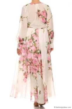 :As Seen In US WEEKLY: Long Sleeve Floral Chiffon Maxi Dress-Off White & Pink -LumiWear Store chiffon floral maxi 60 39 plus offwhite4