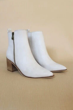 Pointy Toe Faux Leather Zipper Ankle Booties-Light Taupe