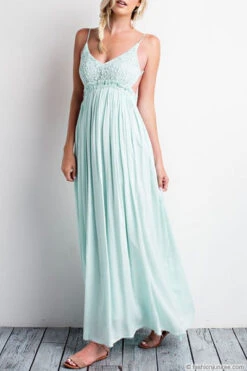 Backless Open Back Crochet Maxi Full Length Bridesmaid Dress-Mint