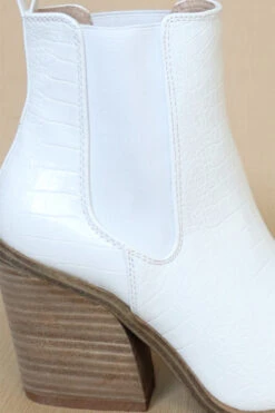 Tall Ankle Booties With Side Elastic And Stacked Heel-White Croc -LumiWear Store dako crococream3