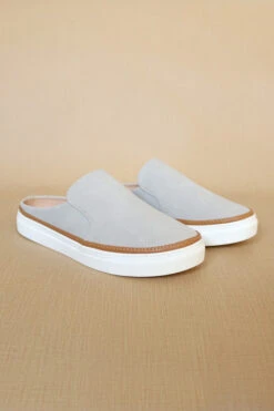Open Back Perforated Casual Slip On Flat Sneakers Shoes-Light Grey