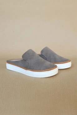 Open Back Perforated Casual Slip On Flat Sneakers Shoes-Taupe