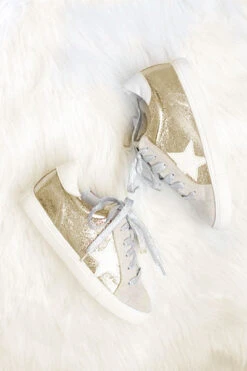 Metallic Lace Up Low Top Star Sneakers-Gold