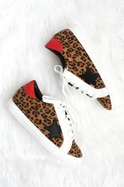 Lace Up Low Top Star Sneakers-Leopard Print