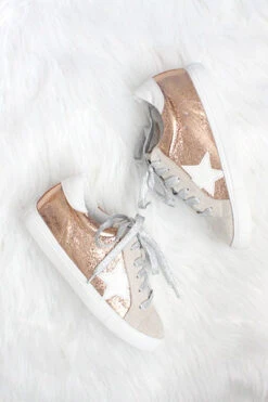 Metallic Lace Up Low Top Star Sneakers-Rose Gold