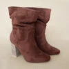 Slouchy Closed Toe Boots With Block Heel-Chestnut Brown