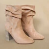 Slouchy Closed Toe Boots With Block Heel-Camel Brown
