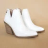 Faux Leather Pointy Toe Side Cutout Booties-White Croc