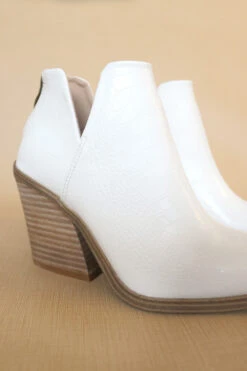 Faux Leather Pointy Toe Side Cutout Booties-White Croc -LumiWear Store dean crococream3