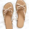 Studded Bow Flip Flops Jelly Sandals With Gold Studded Trim Sole-Taupe