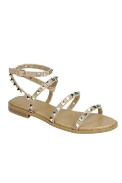 Strappy Studded Sandals With Ankle Strap And Gold Trim-Taupe -LumiWear Store ding 28 taupe3