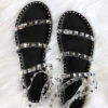 Clear Strappy Studded Sandals With Ankle Strap And Silver Trim-Black & Clear