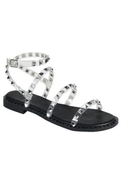 Clear Strappy Studded Sandals With Ankle Strap And Silver Trim-Black & Clear -LumiWear Store ding 29 black3