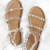 Clear Strappy Studded Sandals With Ankle Strap And Gold Trim-Tan & Clear