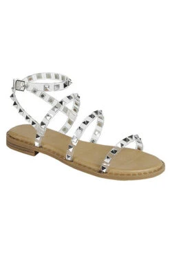 Clear Strappy Studded Sandals With Ankle Strap And Gold Trim-Tan & Clear -LumiWear Store ding 29 tan3