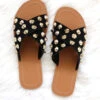 Cross Band X Strap Studded Sandals-Black