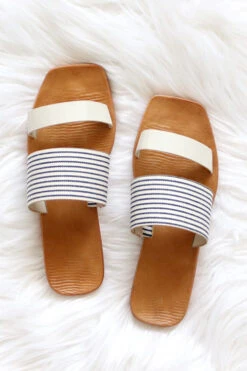 Mixed Two Strap Band Sandals-Off White And Black Striped