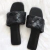 Woven Single Band Slides Sandals-Black